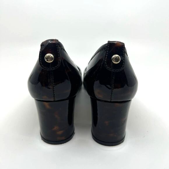 Stuart Weitzman Tortoise Brown Peep Toe Block Heels 7.5 US - Picture 6 of 9